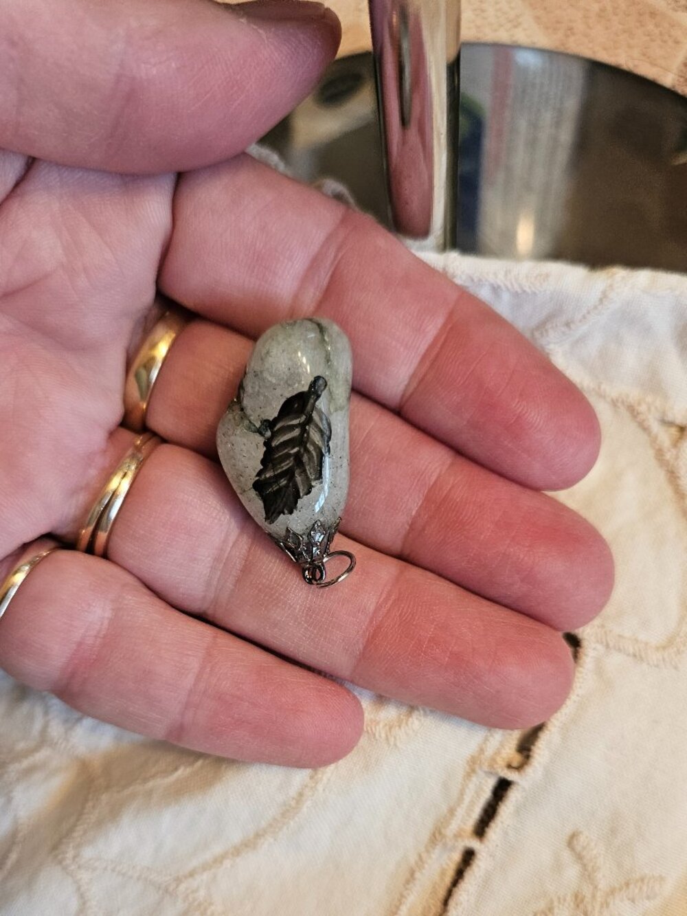 Moss Agate natural polished stone pendant